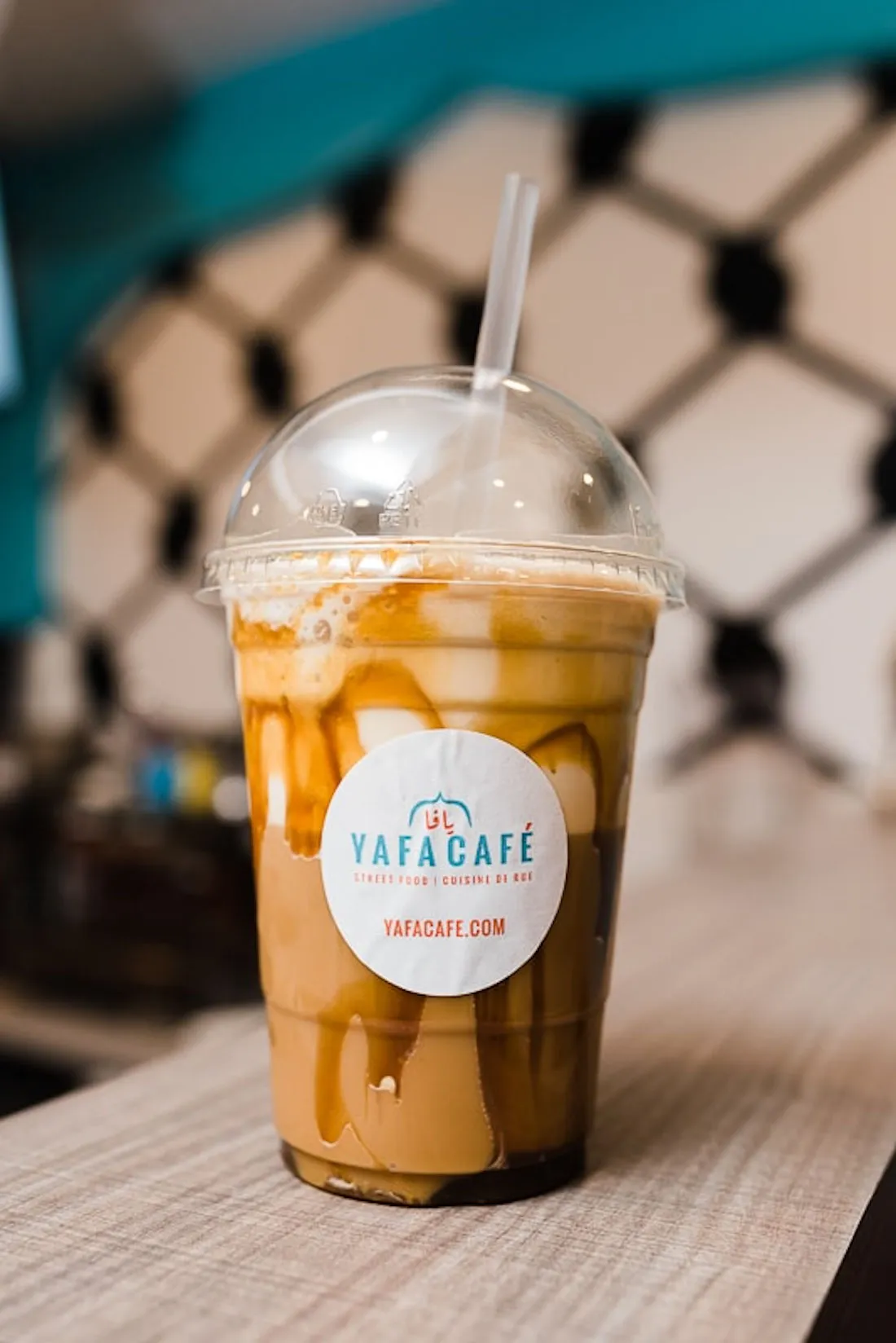 Caramel blended latte from the Arabic coffee bar at Yafa Café in Winnipeg, MB